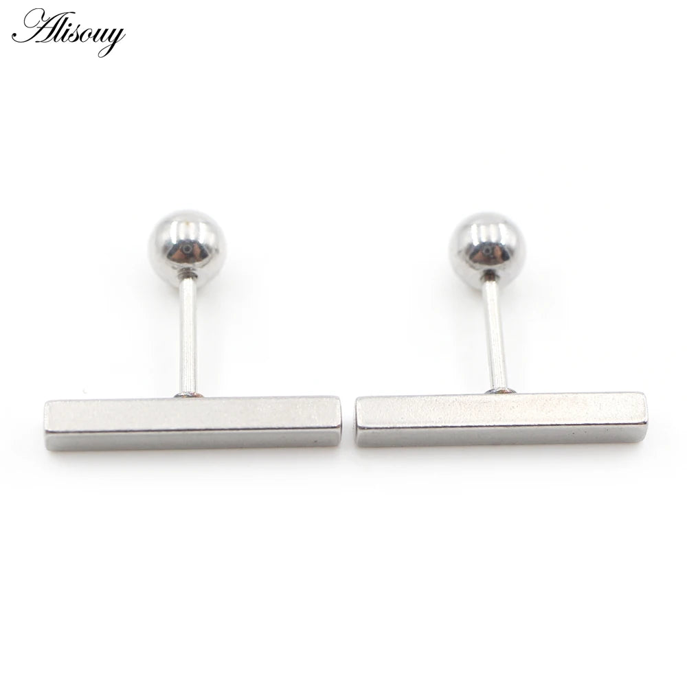 Bar Ball Geometric Long Square Ear Stud Earring
