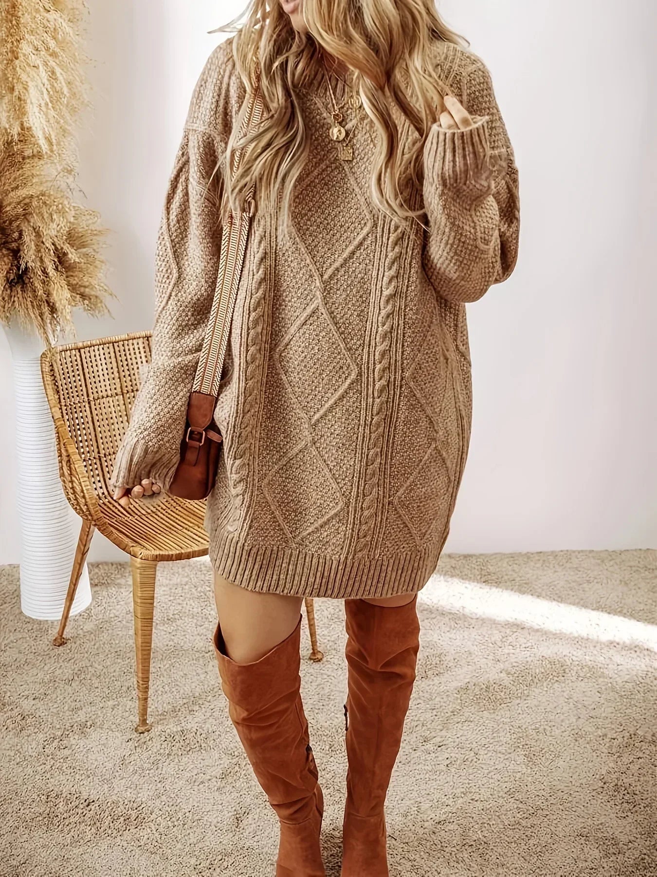 Loose Lazy Style Knit Full Sleeve Midi Dress