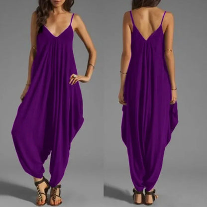 Sexy V-Neck Sleeveless Jumpsuits Casual Loose Rompers