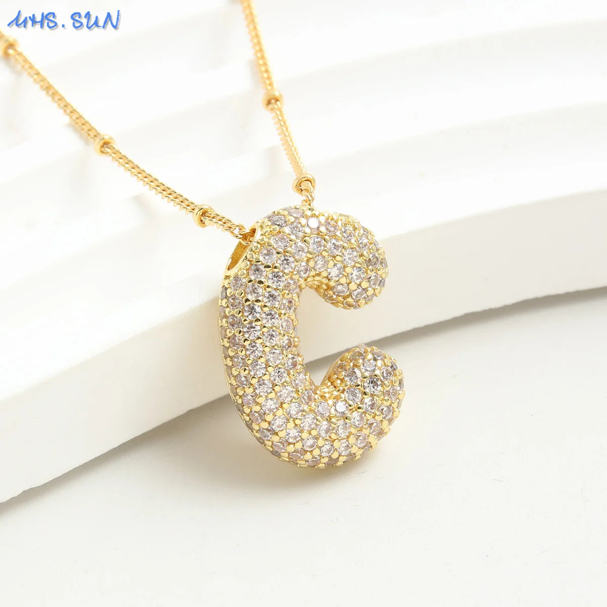 26 Letter Copper Zircon Bubble Initial Chunky Necklace