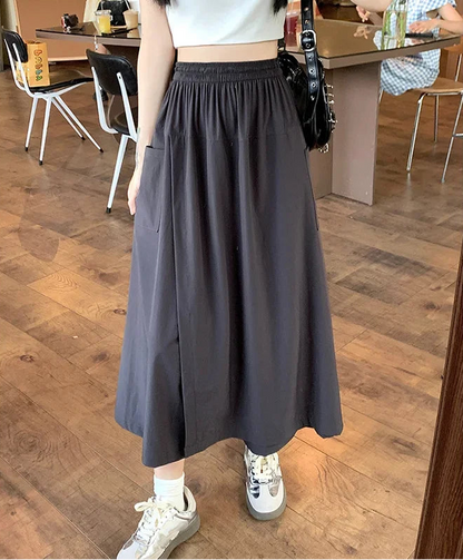 Chic Elastic High Waisted Long Wide Leg Pants