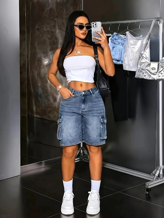 Multi-Pocket Bermuda Blue Shorts