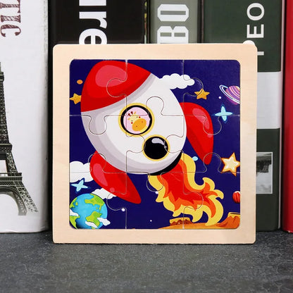 11X11CM Kids Wooden Puzzle Cartoon Animal Traffic Toys