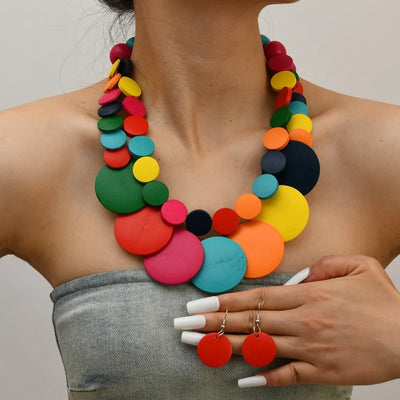 African Bohemian Geometric Wooden Handmade Necklace
