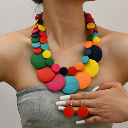 African Bohemian Geometric Wooden Handmade Necklace