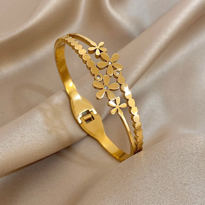 DANA Stainless Steel Flower Cuff Bracelet
