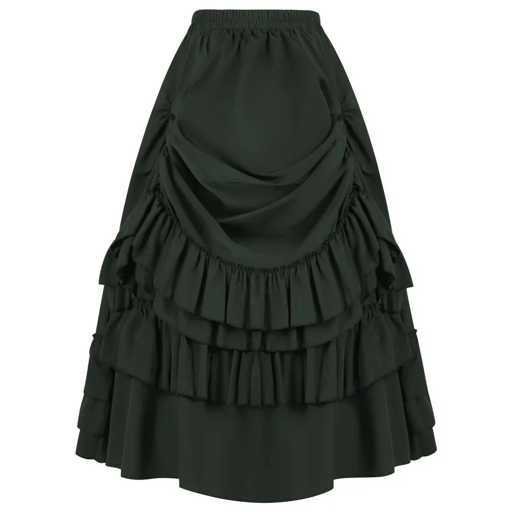 Brown Ruffled High Waisted Long Victorian Skirt