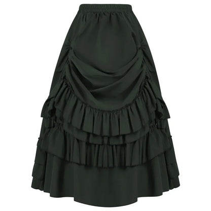 Brown Ruffled High Waisted Long Victorian Skirt