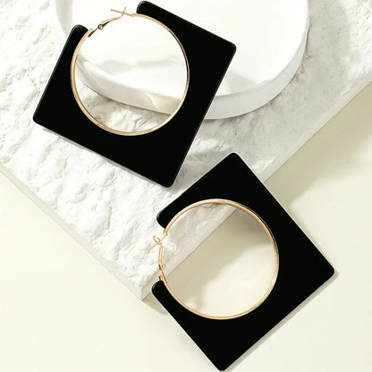 Large Black Clip On Hoop Earrings