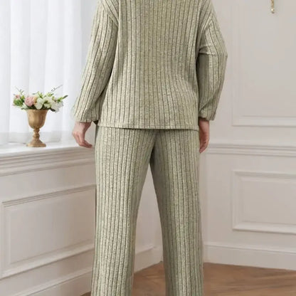 Elegant Casual Zipper Collar Long-Sleeve Top & Wide-Leg Pants Set