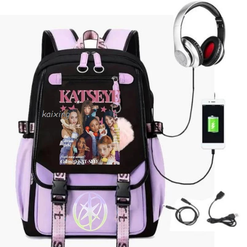 Katseye Funny Print Backpacks Sweet Soft Capacity Student Schoolbag