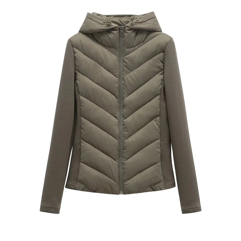 Elegant long sleeve standing collar hooded cotton sport coat