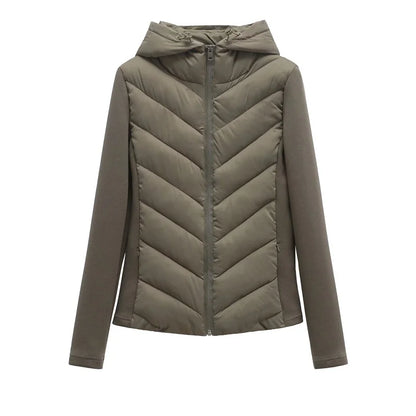 Elegant long sleeve standing collar hooded cotton sport coat