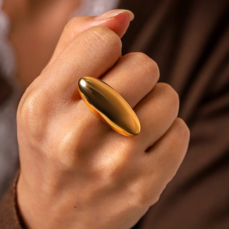 Stainless Steel Geometric Waterproof 18k Gold Plated Chunky Ring