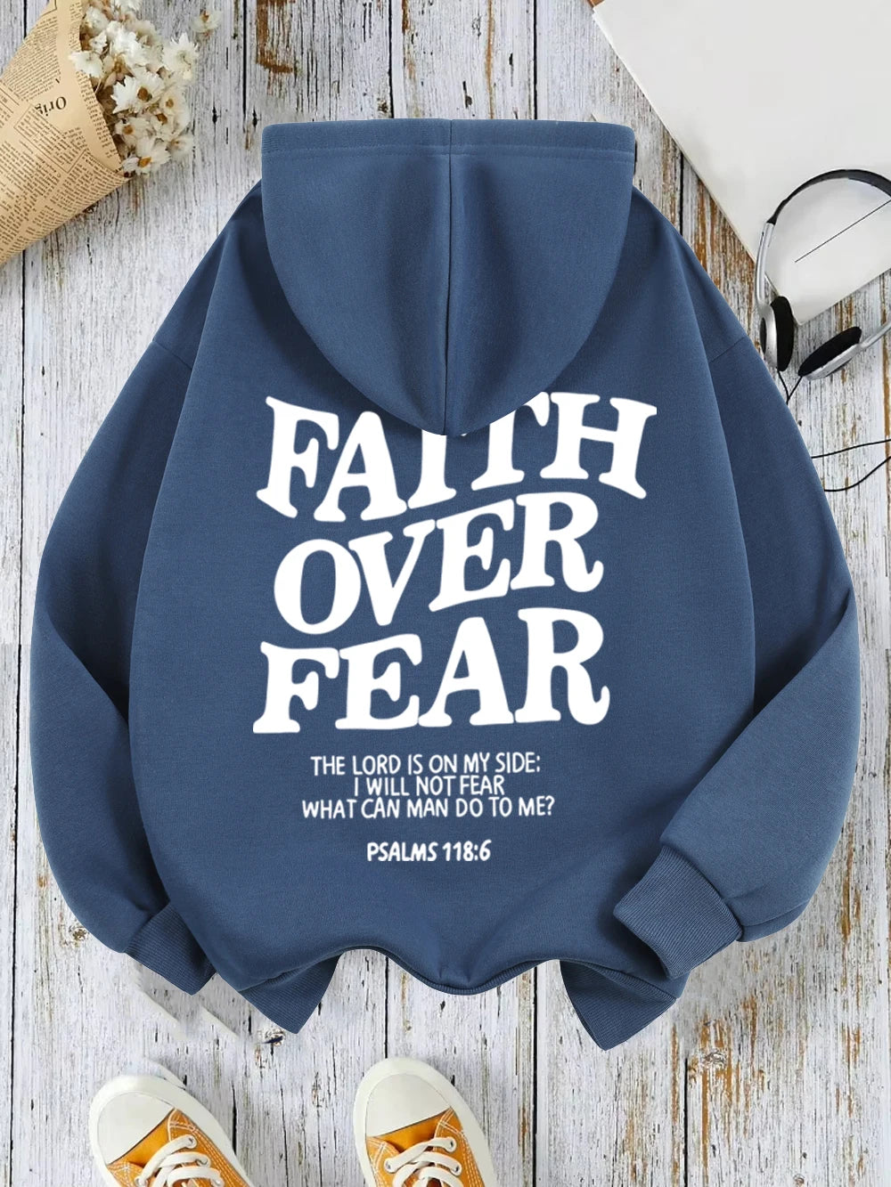 Casual Hoodies Faith Over Fear Letter Printing Sweatshirts Pocket Pullovers