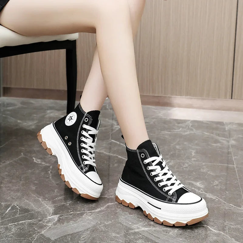 High Top Lace-Up Height Canvas Sneakers