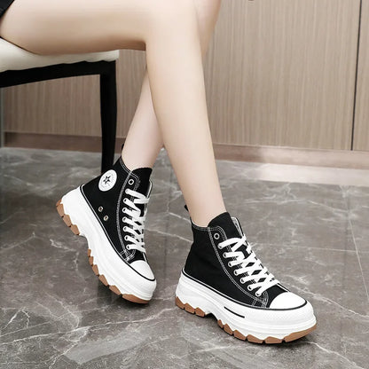 High Top Lace-Up Height Canvas Sneakers