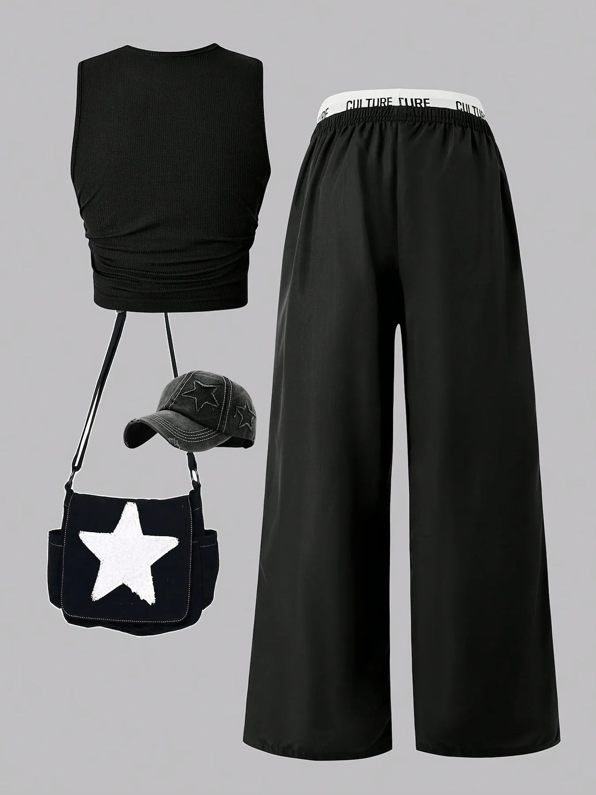 Star Print Crop Top & Cargo Pants Set