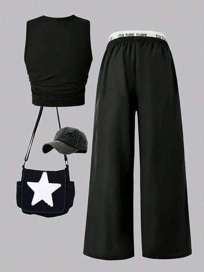 Star Print Crop Top & Cargo Pants Set