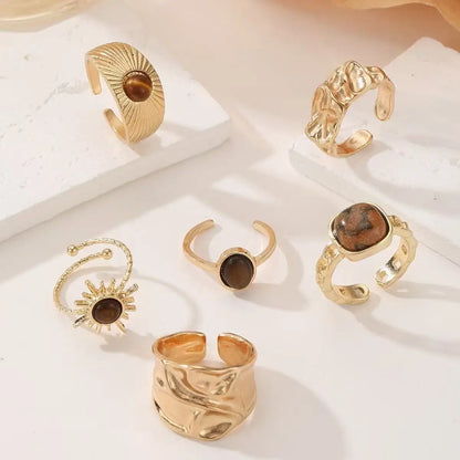6pcs Sunflower Tiger Eye Stone Ring Set