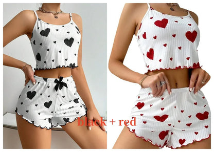 Short Tank Ventilate Soft Casual Love Printing Pyjama Set