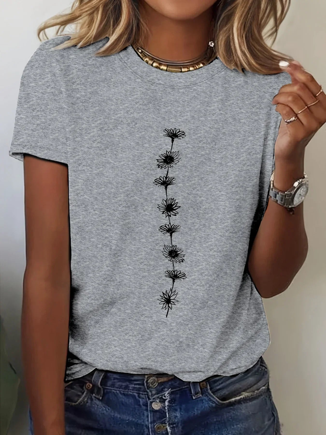 Sunflower Print Short Sleeve T-Shirt