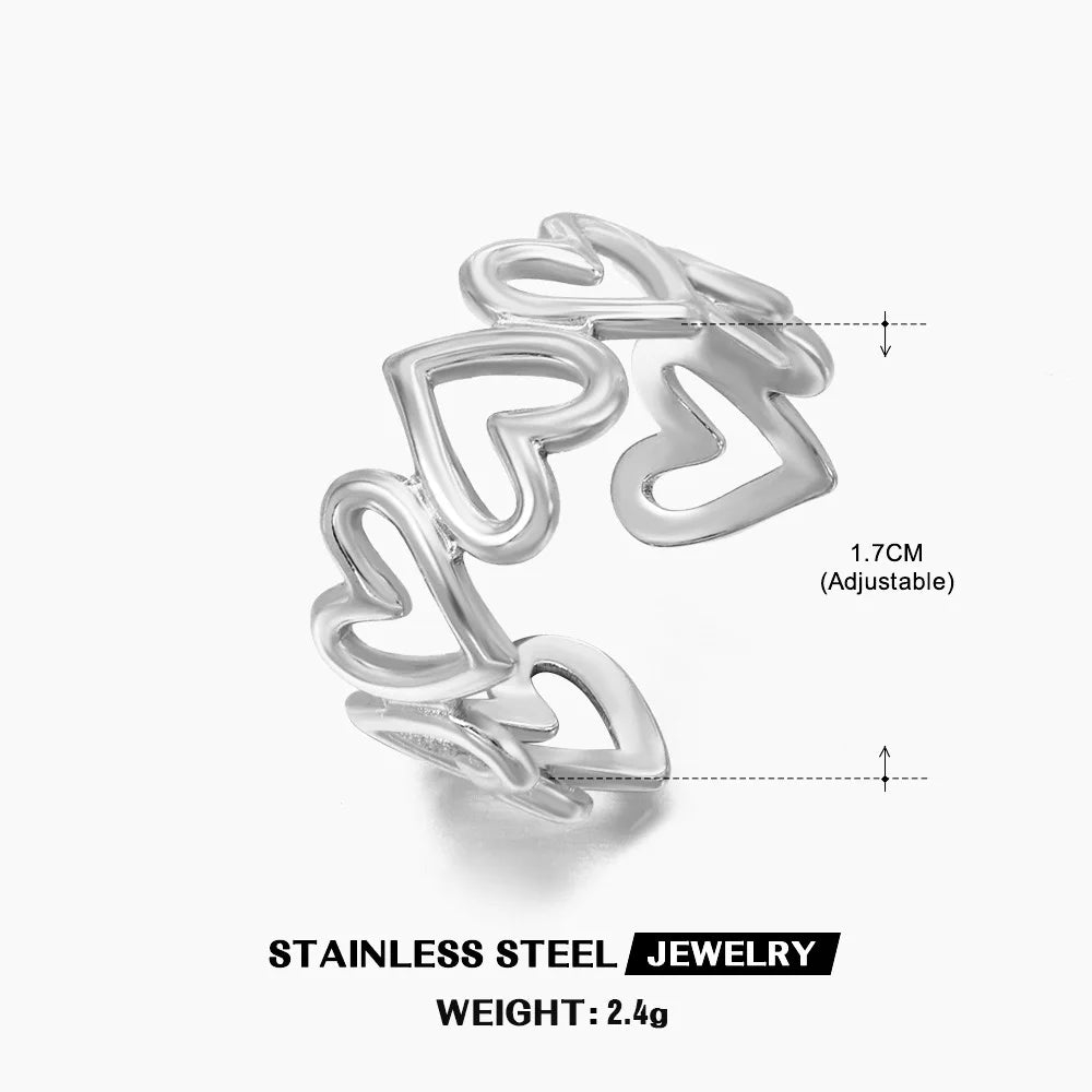 Gold Stainless Steel Heart Metal Hollow Waterproof Rings