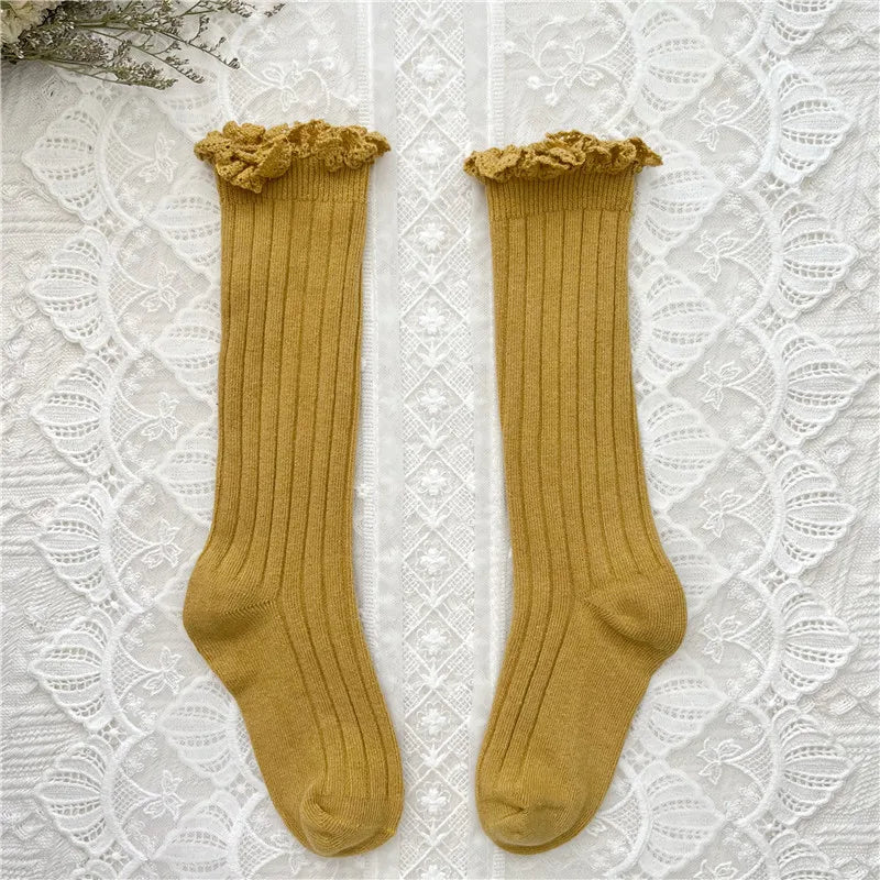 Ruffle Knee High Socks Baby Girls Toddlers Long Soft Cotton Sock 0-8Years
