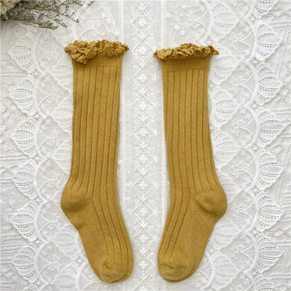 Ruffle Knee High Socks Baby Girls Toddlers Long Soft Cotton Sock 0-8Years