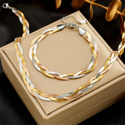 Crossover Snake Chain Necklace Bracelets Jewelry Set