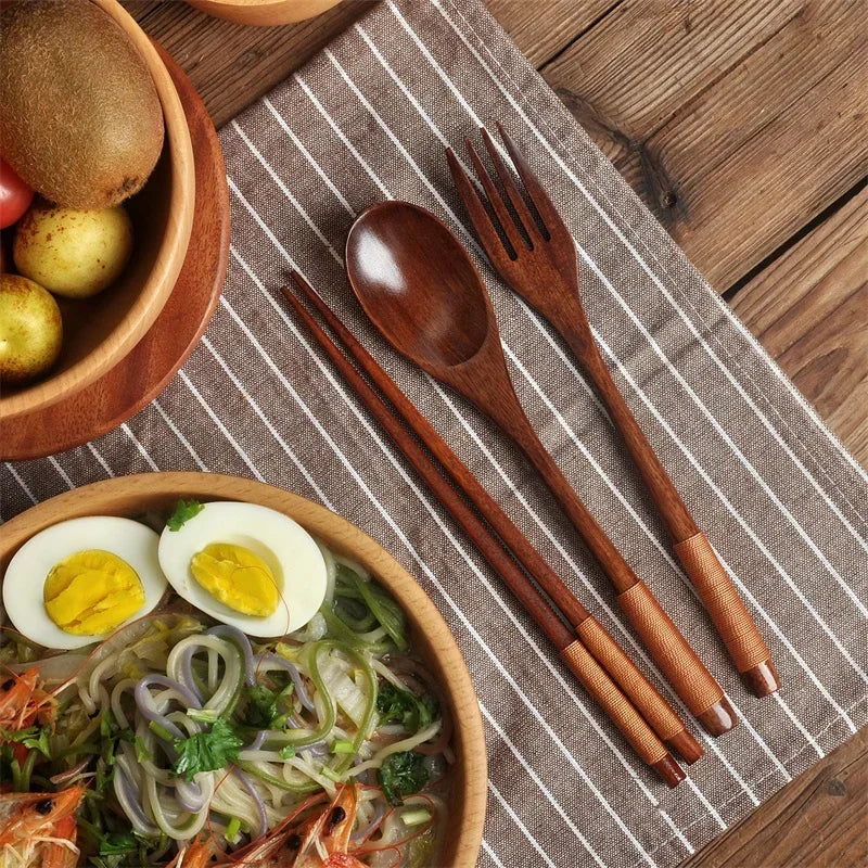Japanese Wooden Spoon Fork Chopsticks Set