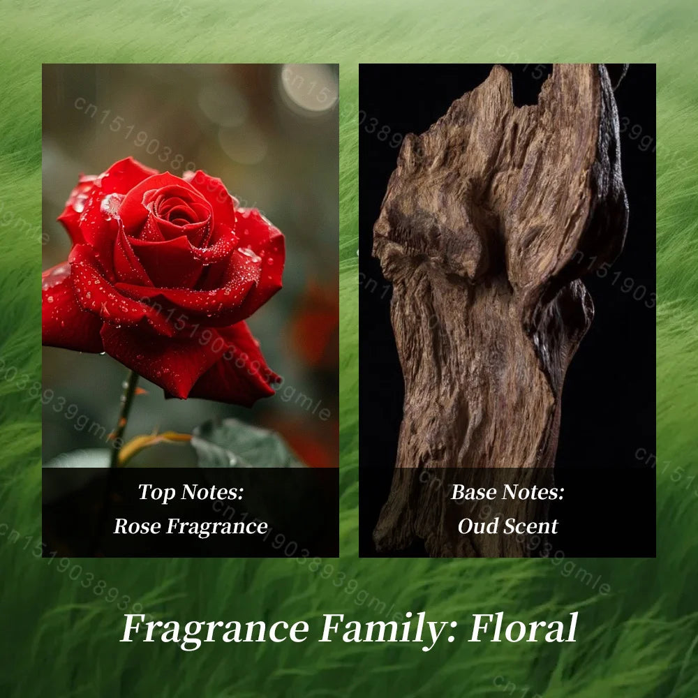 Perfume con aroma a oud, madera de agar y rosa