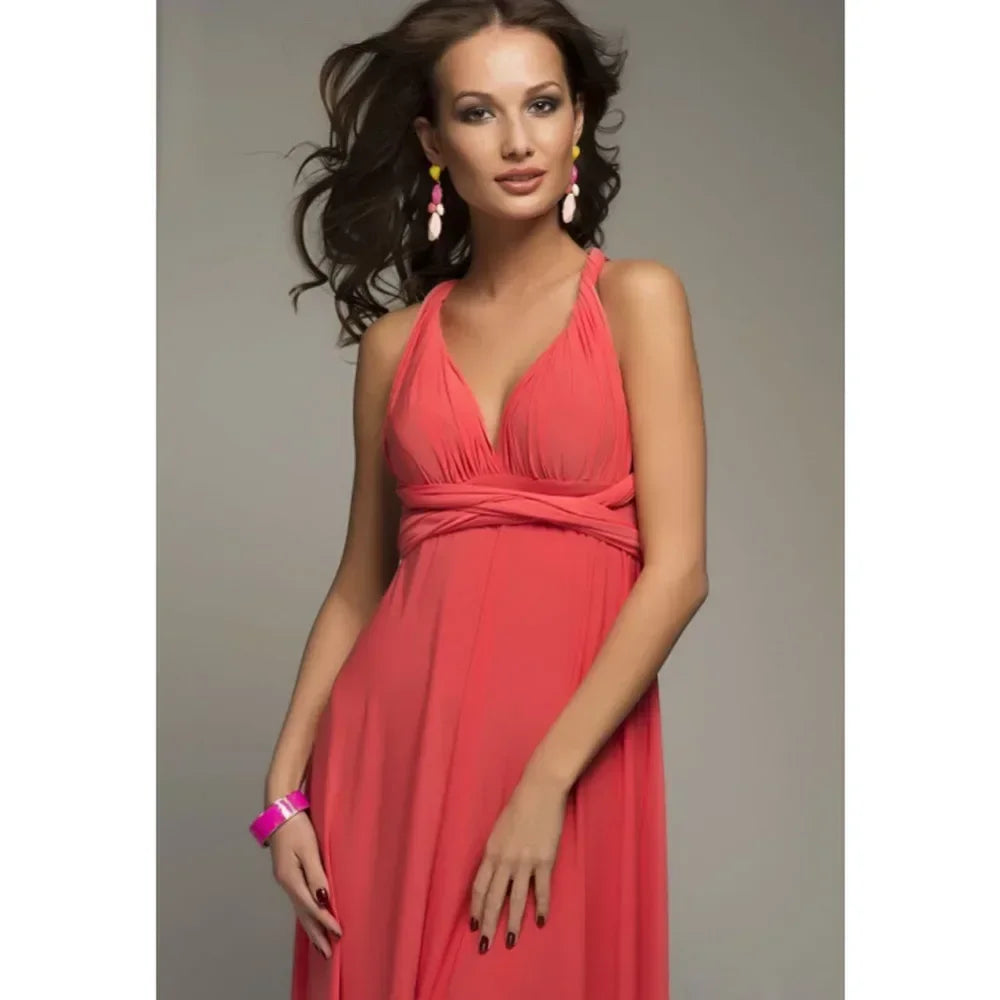 Multi-worn V-neck Vestidos De Fiesta Long Sexy Maxi Dress