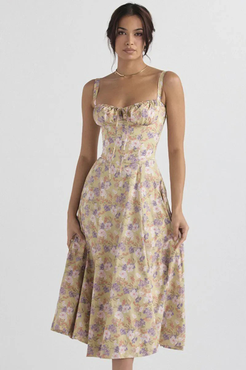 Luxury temperament halter floral dress
