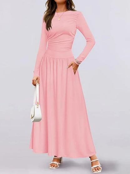 Long Sleeve Maxi Fit Ruched Casual Wear Dress