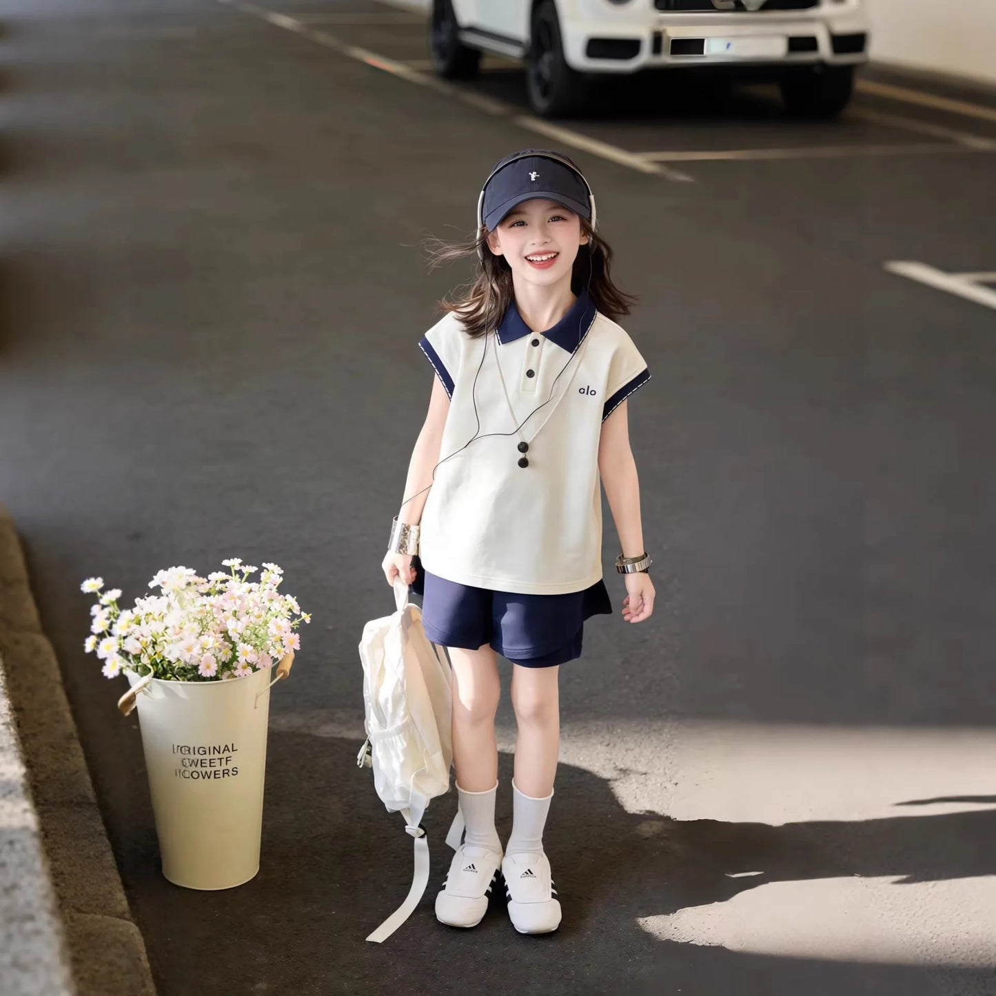 Thin Polo Shirt Shorts Two Piece Set