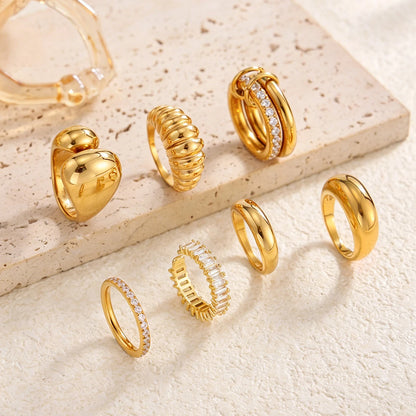 Luxury Stainless Steel 18K PVD Gold Plated Shiny Zircon Stackable Rings