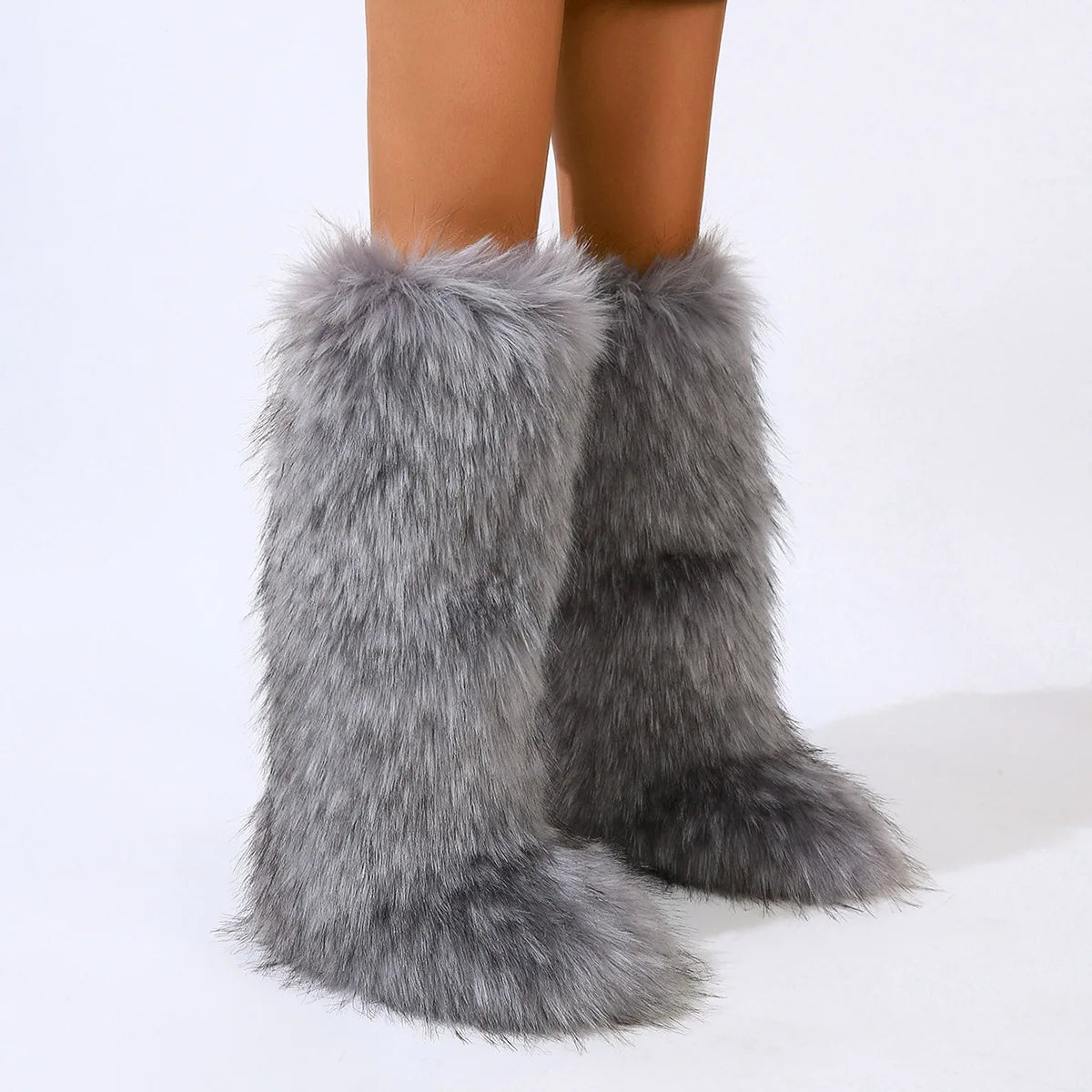 Thigh High Fluffy Furry Faux Fox Boots