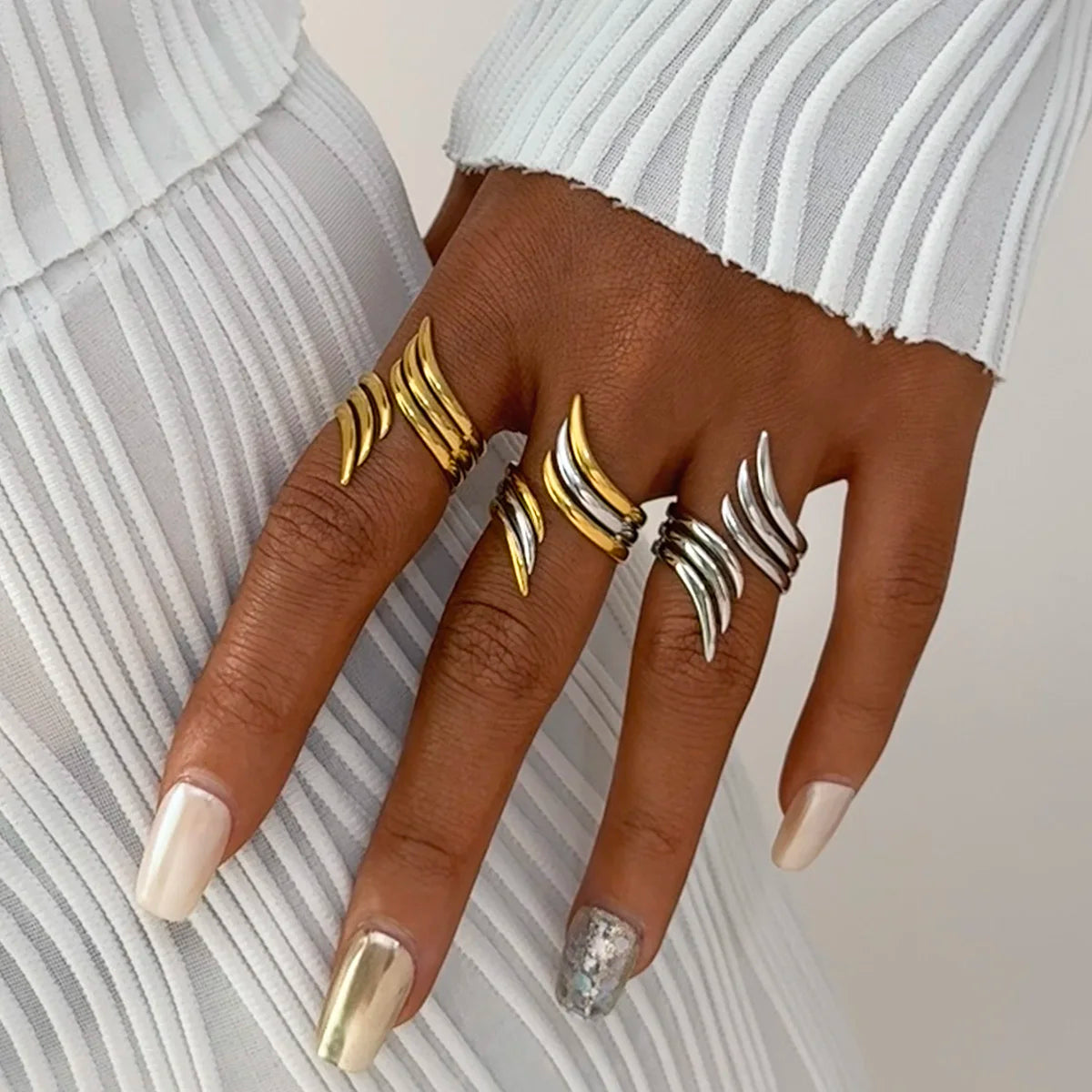 Minimalist 18K Gold Plated Line Stainless Steel Thin Waterproof Rings