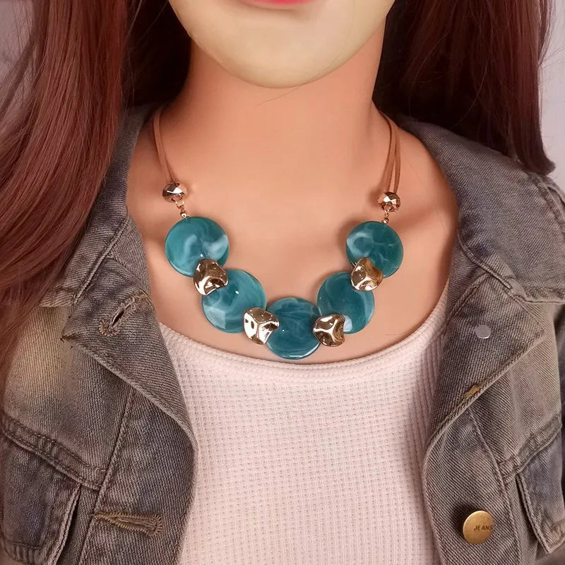 Bohemian Statement Acrylic Circular Pendants Necklace