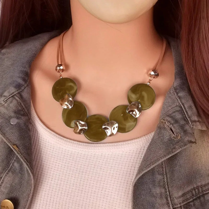 Bohemian Statement Acrylic Circular Pendants Necklace
