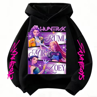 Cartoon Hunter Rumi Derpy Warm and Thick Casual Printed Purple Hoodie
