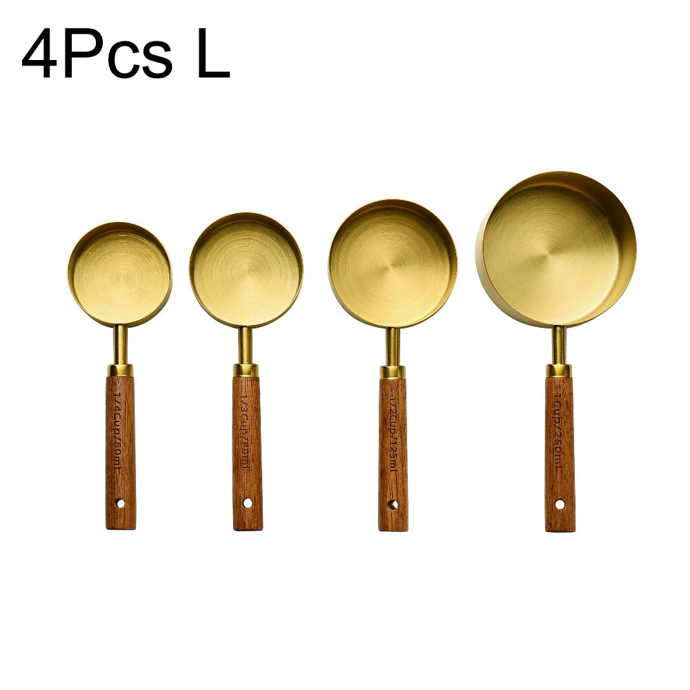 Wooden Handle Stainless Steel Measuring Cups Spoons