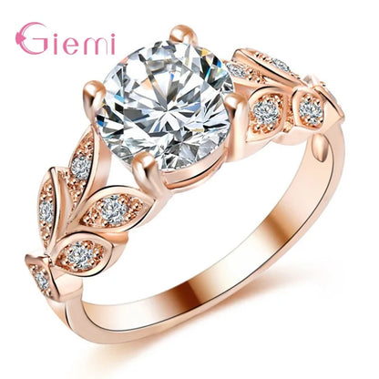 925 Sterling Silver Vine Leaf Cubic Zircon Ring