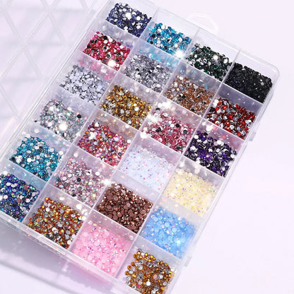3500 Pcs/Box Round Resin Flat Bottom Color Glitter Rhinestones Kit