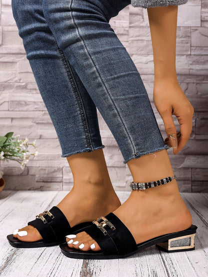 Bohemian Metal Buckle Kitten Heel Slippers