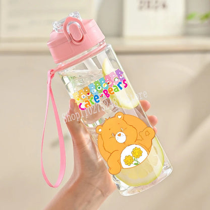 900ml Care Bears Cute Water Bottle with Straw Girls School Plastic Cup