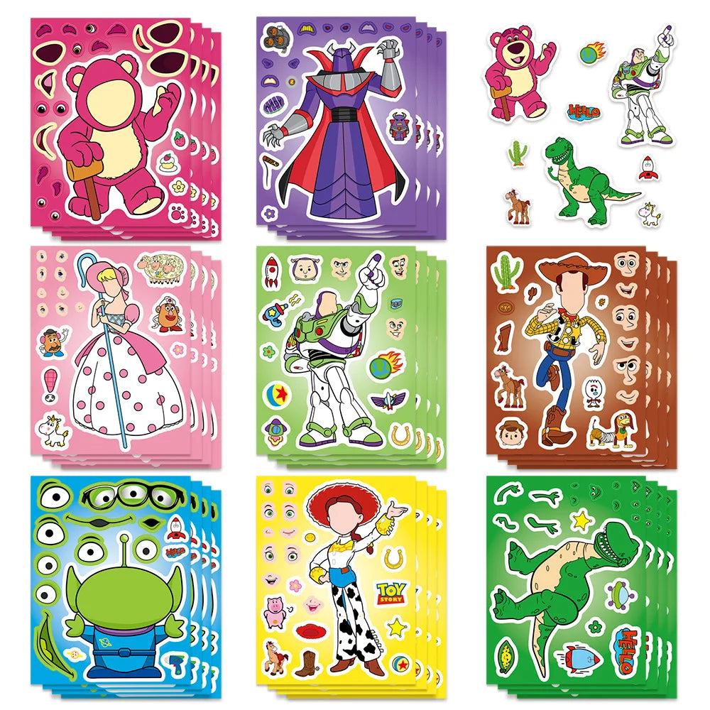 16Sheets Disney Toy Story 2 Puzzle Stickers Children Make a Face DIY Toys
