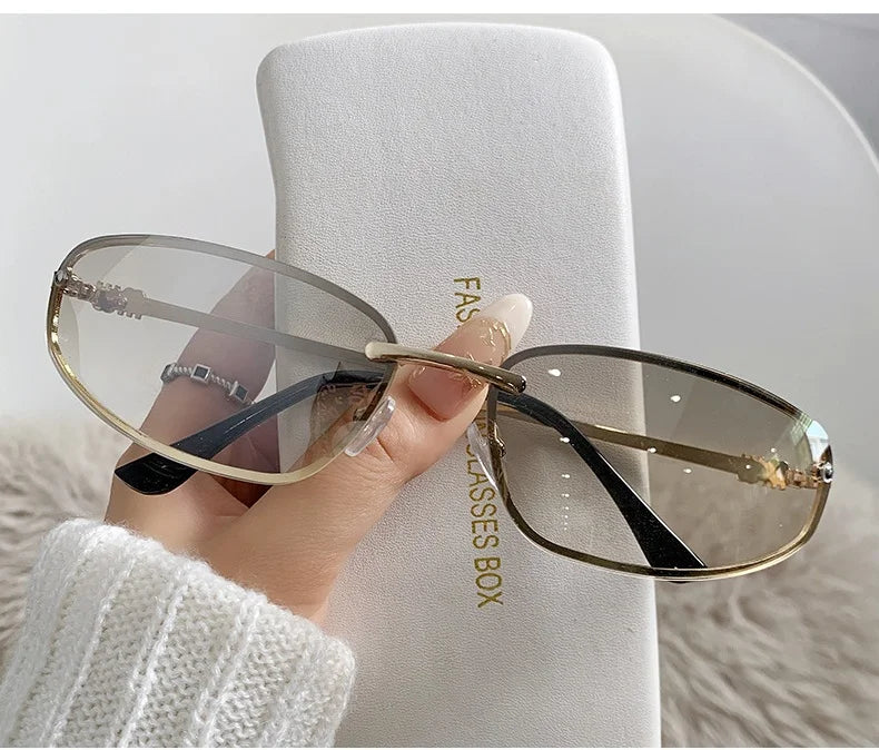 Oval Frameless High Quality Luxury Y2k Rimless Glasses