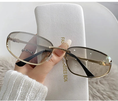 Oval Frameless High Quality Luxury Y2k Rimless Glasses